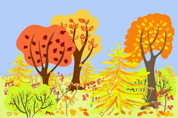 Autumn cartoon forest — Stock Vector