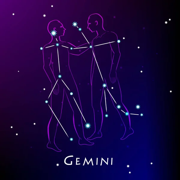 Gemini Constellation Zodiac Sign Front Dark Starry Space Horoscope Vector — Stock Vector