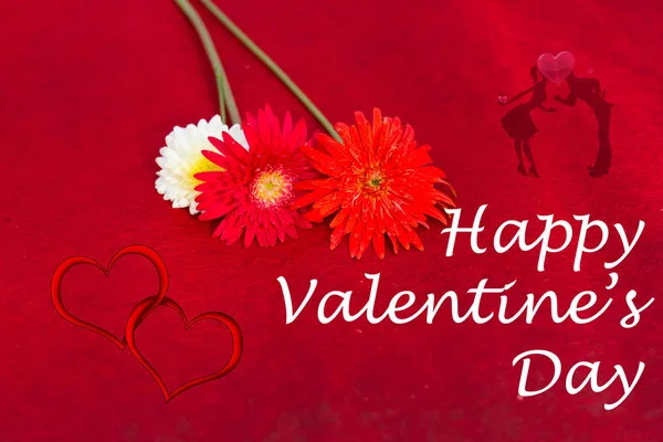 Happy Valentine's Day, Valentine's Day Celebration, Flowers on Red belvel Background, — Stock Photo, Image