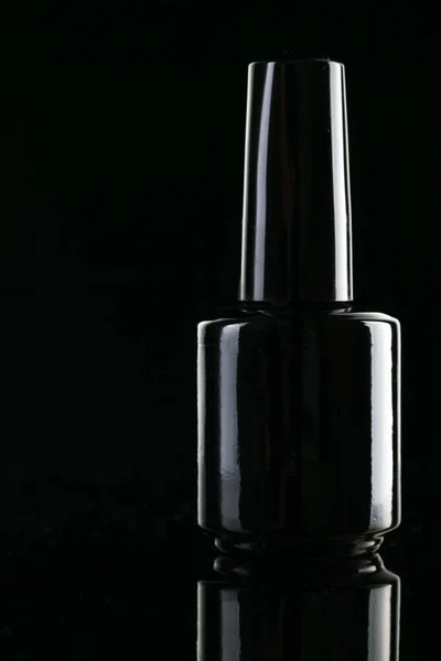 Small Bottle Black Nail Varnish Black Background — Stock Photo, Image