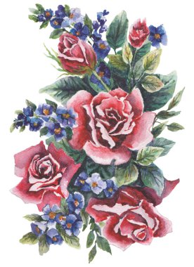 Beyaz bir arka plan üzerinde buketleri ile suluboya desen