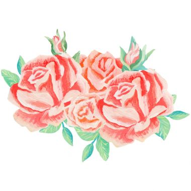 Suluboya çiçek ve yaprak, beyaz arka plan üzerinde izole mükemmel kombinasyonu boyalı