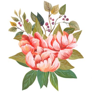 Suluboya çiçek ve yaprak, beyaz arka plan üzerinde izole mükemmel kombinasyonu boyalı