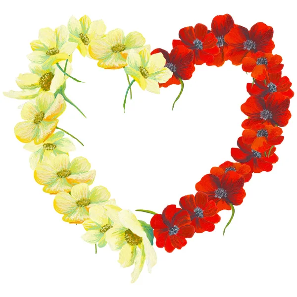 Acquerello dipinto cuore eccellente di fiori, isolato su sfondo bianco — Foto Stock