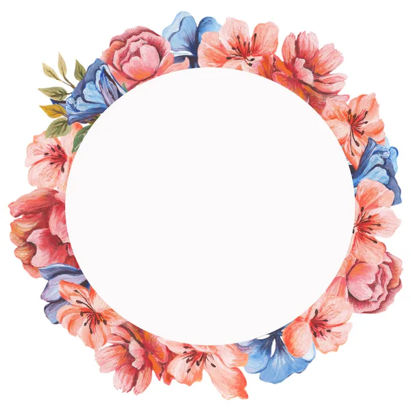 水彩画の花のグリーティング カード。水彩花の花束。花の装飾的なフレーム。白い背景に分離. — ストック写真