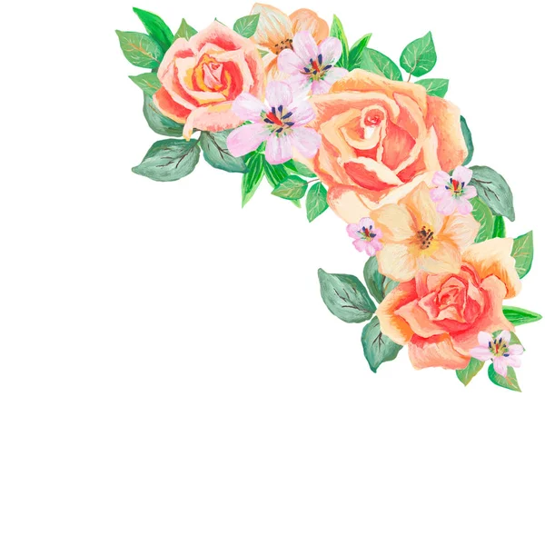 Ручним розписом аквареллю поєднання квітів та листя, ізольовані на білому тлі — стокове фото