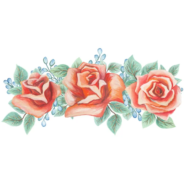 Ručně malované akvarel kombinace květin a listů, izolované na bílém pozadí — Stock fotografie