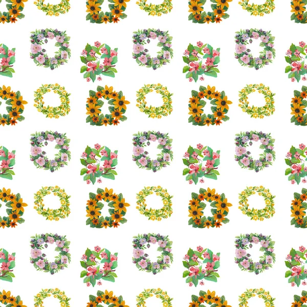 Padrão de aquarela de flores e folhas design sem costura no fundo branco — Fotografia de Stock