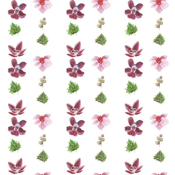 Watercolor pattern of flowers and leaves seamless design on white background — Stock Photo, Image