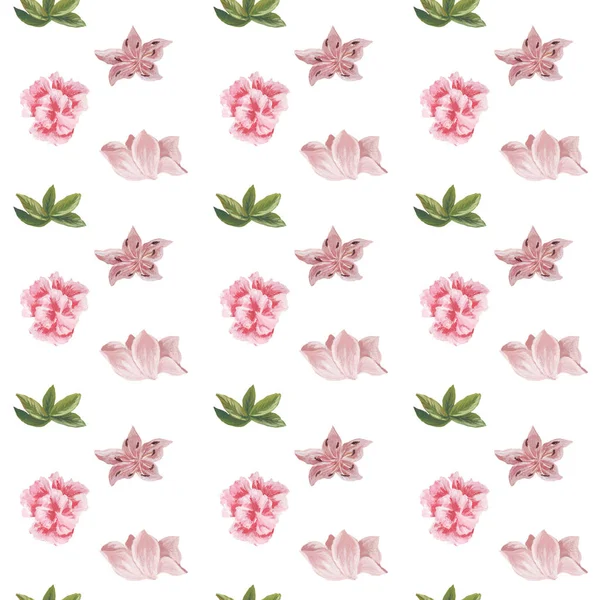 Watercolor pattern of flowers and leaves seamless design on white background — Stock Photo, Image