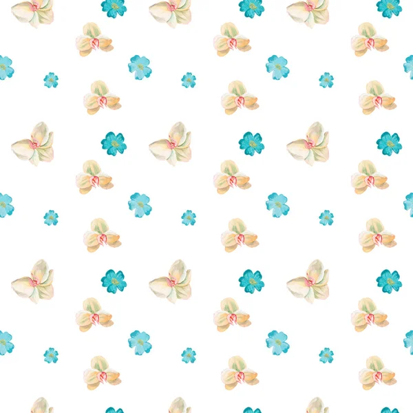Watercolor pattern of flowers and leaves seamless design on white background — Stock Photo, Image