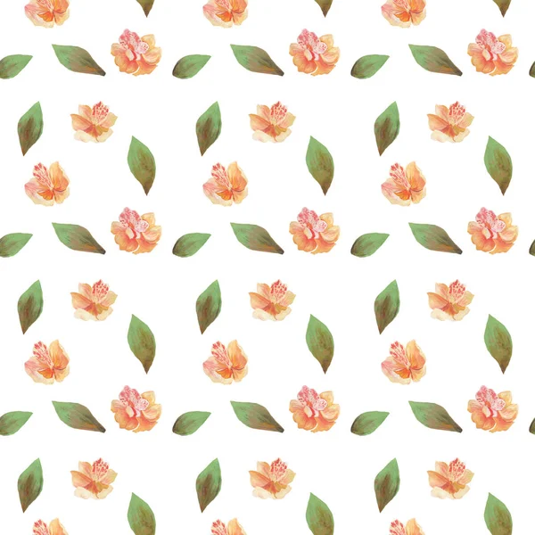 Watercolor pattern of flowers and leaves seamless design on white background — Stock Photo, Image