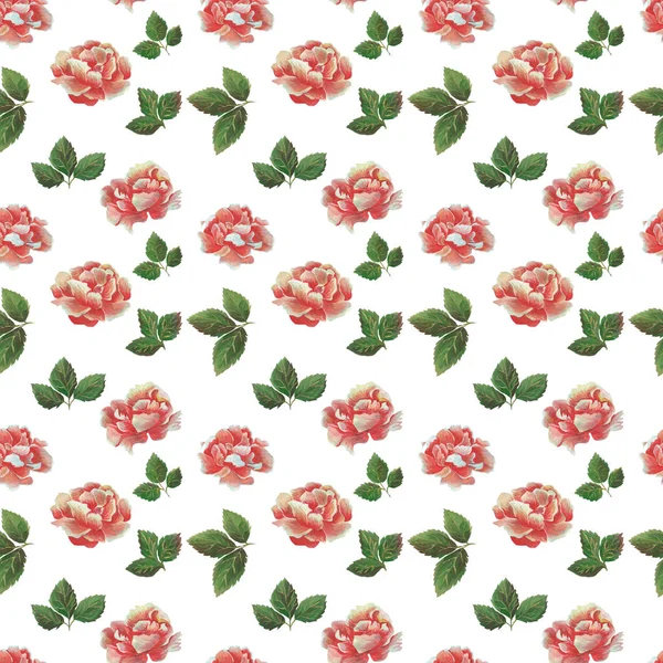 흰색 바탕에 꽃과 잎 원활한 디자인의 수채화 패턴 — 스톡 사진