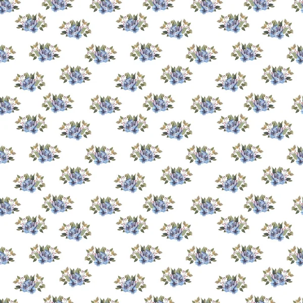 Akwarela wzór kwiaty i liście opływowy kształt na białym tle — Zdjęcie stockowe