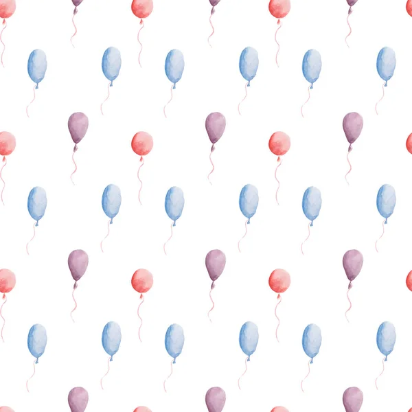Aquarell-Muster Luftballons nahtloses Design auf weißem Hintergrund — Stockfoto