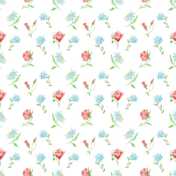 Aquarell Muster von Blumen und Blättern nahtloses Design auf weißem Hintergrund — Stockfoto