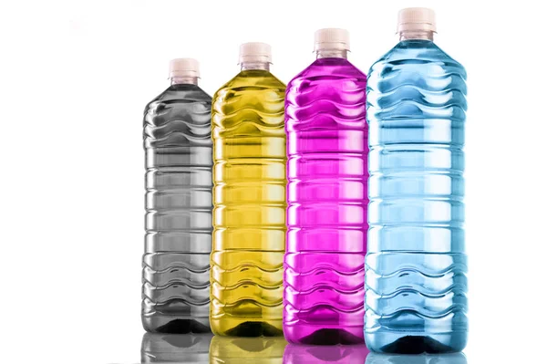 Bottles with four basic printing colors — Stock Photo, Image