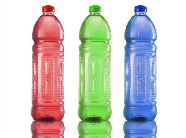 Bottles with three basic screen colors — Stock Photo, Image