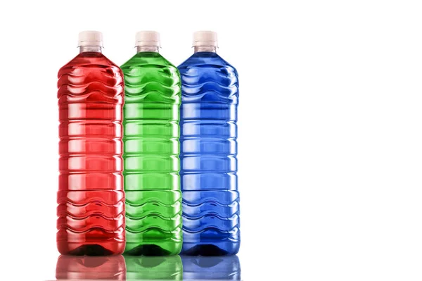 Bottles with three basic screen colors — Stock Photo, Image