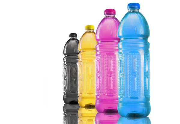 Bottles with four basic printing colors CMYK — Stock Photo, Image