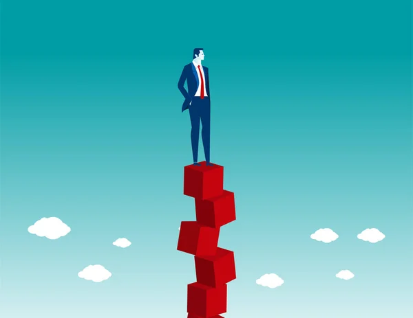 Businessman balancing on red box — Stock Vector