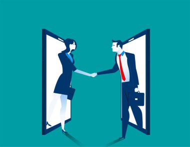 Anlaşma. İş insanların karşılıklı smartphone cep telefonu ile