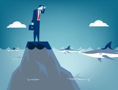 köpek balığı tarafından çevrili işadamı