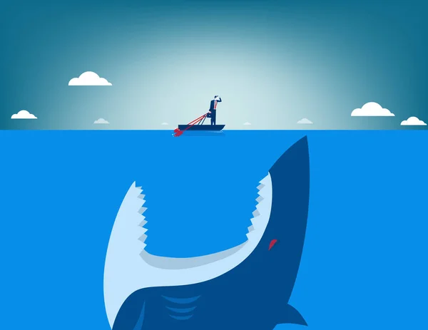 Risk. Shark attacking businessman — Stock Vector