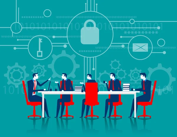 Cybersäkerhet. Säkerhet för företag-möte — Stock vektor