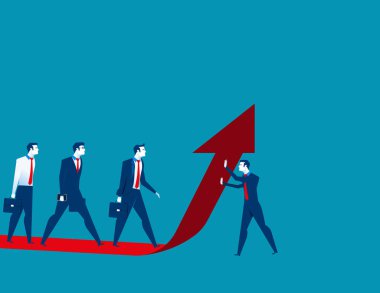 İşadamı takım üzerinde kırmızı ok yukarı taşır