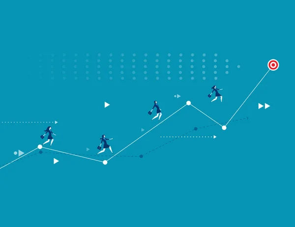 Illustratie van zakenvrouw racing doelstelling pijl-omhoog — Stockvector