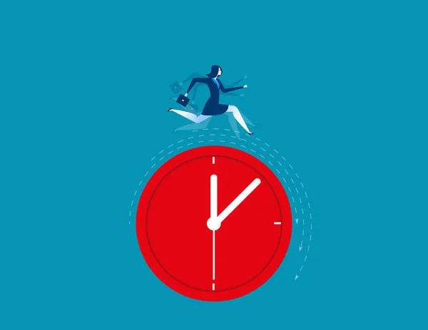 Affärskvinna som körs på klockan som representerar tidsfristen — Stock vektor