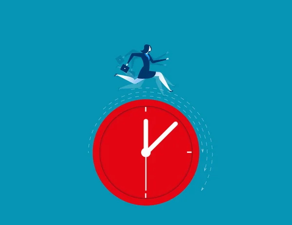 Empresaria corriendo en el reloj que representa la fecha límite — Vector de stock