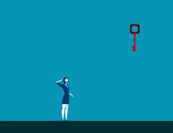 Femme d'affaires regardant la clé haut dans le mur — Image vectorielle