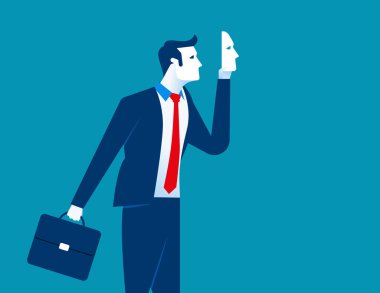 İşadamı holding maskesi önünde. Kavram iş insanlar desig