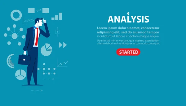 Affärsman karaktär en analys. Konceptet business illustration — Stock vektor