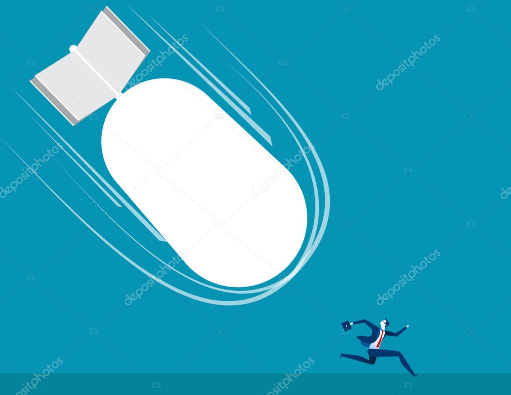 Businessman running from large bomb. Concept business illustrati