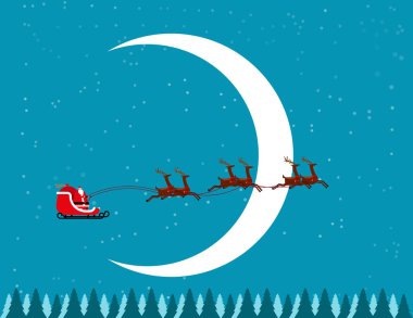 Mutlu Noeller. Noel Baba ay ve kar üzerinde uçan içinde 