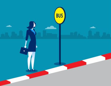 İşkadını otobüs durağında. Kavram iş illüstrasyon. Ve
