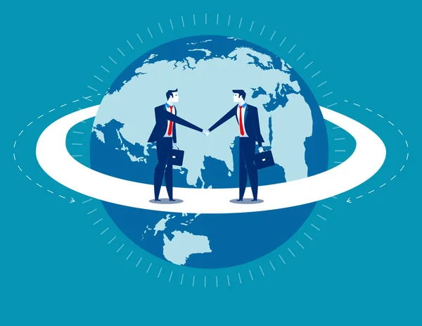 Global business. Businessmen greet man. Concept business communi — Stock Vector