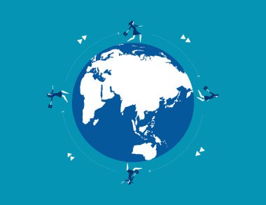 Başarı için dünya üzerinde çalışan iş kadını team. Kavram işletme