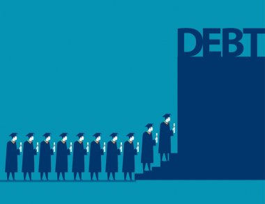 Yüksek lisans öğrencileri borç içine yürüyüş. Kavram iş borç illus