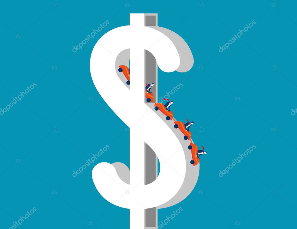 Roller coaster on dollar sign depicting up and downs of business