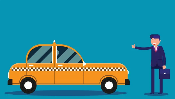 Biznesmen wywołanie taksówki. Koncepcja firmy taxi usługi vector — Wektor stockowy