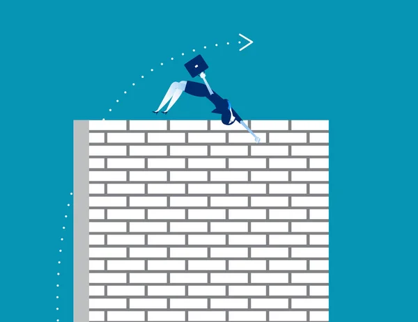 Kihívás. Üzletasszony egy kereszt wall jump. Üzleti vektor. — Stock Vector