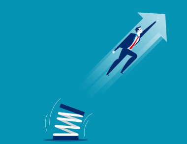 Businessman high jump with springboard. Concept business vector  clipart