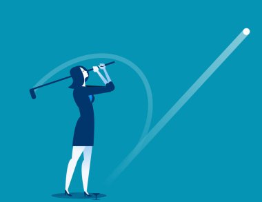 Golfçü sonrası Swing. İş kadınları golf oynuyorum. Kavram iş vec