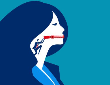 İş insanlar fermuarlı ağız. Kavram iş vektör illustra