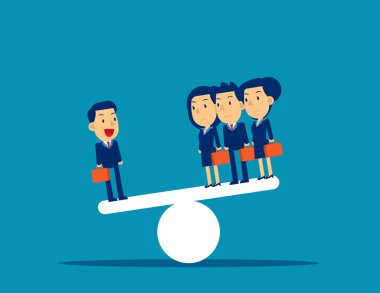 İş ekibi tahterevallide. Konsept iş vektör illüstrasyonu, C