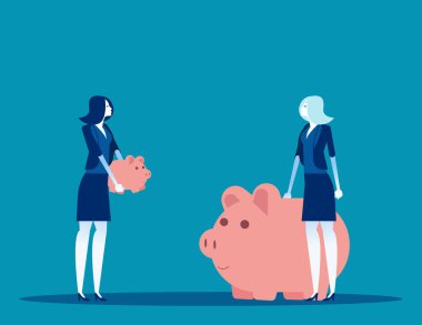 Zaman çizelgesi olan insanlar domuz kumbarası yetiştiriyor, iş vektörü kavramı